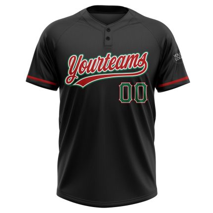 Custom Name Number Unisex Softball Jersey - Personalized Two-Button Black Kelly Green-Red Team Apparel Personalized Black