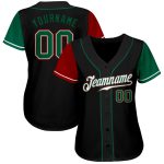 Custom Black Green Red Two Tone Baseball Jersey for Men and Women Personalized Black Kelly Green-Red Two Tone Baseball Jersey