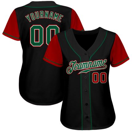 Custom Two Tone Baseball Jersey Black Kelly Green Red Personalization Personalized Black Kelly Green-Red Two Tone Baseball