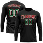 Custom Performance Long Sleeve T-Shirt with Personalized Name and Number, Black Kelly Green Red-White Colors Personalized