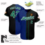 Custom Name and Number Authentic Baseball Jersey - Personalized Black Kelly Green-Royal Split Fashion Team Jersey Personalized