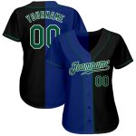 Custom Name and Number Authentic Baseball Jersey - Personalized Black Kelly Green-Royal Split Fashion Team Jersey Personalized