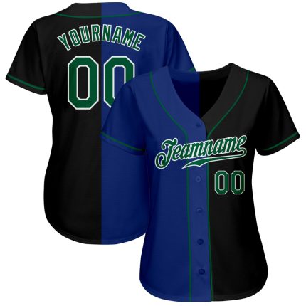 Custom Name and Number Authentic Baseball Jersey - Personalized Black Kelly Green-Royal Split Fashion Team Jersey Personalized