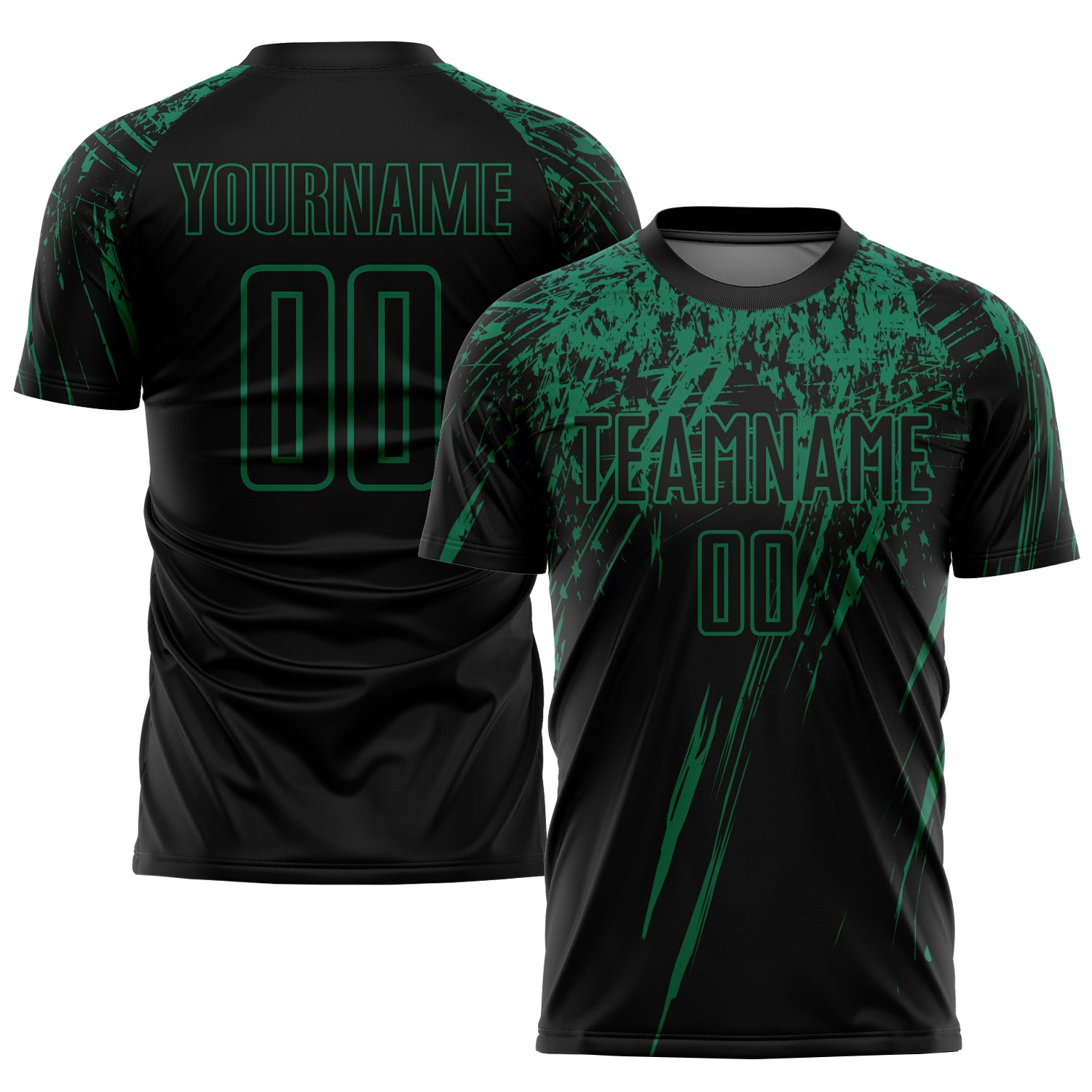 Personalized Black Kelly Green Soccer Jersey Uniform - Custom Sublimation Design Personalized Black Kelly Green Sublimation