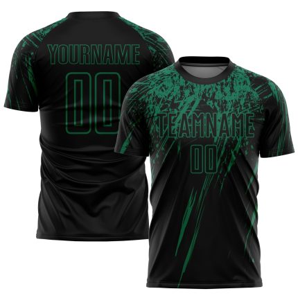 Personalized Sublimation Soccer Jersey in Black and Kelly Green Personalized Black Kelly Green Sublimation Soccer Uniform