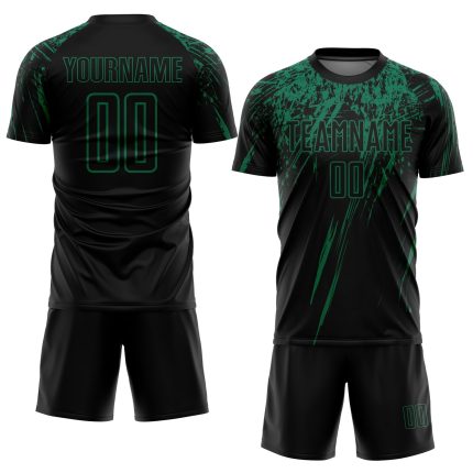 Personalized Sublimation Soccer Jersey in Black and Kelly Green Personalized Black Kelly Green Sublimation Soccer Uniform