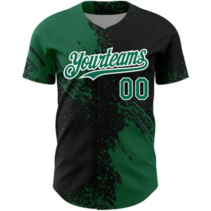 Personalized 3D Abstract Brush Stroke Baseball Jersey in Black Green White Personalized Black Kelly Green-White 3D Abstract