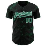 Personalized 3D Abstract Splatter Texture Baseball Jersey in Black Kelly Green White Personalized Black Kelly Green-White