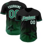Personalized 3D Gradient Twinkle Star Baseball Jersey in Black Kelly Green-White Personalized Black Kelly Green-White 3D
