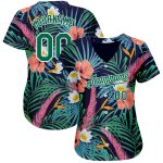 Personalized 3D Hawaii Palm Leaves Baseball Jersey in Black Kelly Green-White Personalized Black Kelly Green-White 3D Hawaii