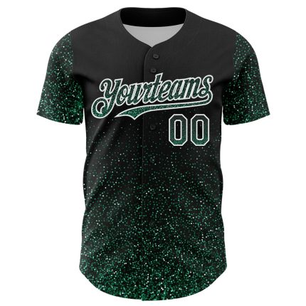 Customizable Baseball Jersey with Glittering Dot Pattern - Personalized Black, Kelly Green & White Design with Name & Number