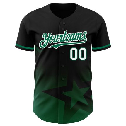 Personalized Twinkle Star Baseball Jersey with Custom Name & Number, Black Kelly Green-White 3D Gradient Design Personalized