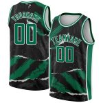 Personalized 3D Pattern Basketball Jersey with Torn Paper Style - Custom Name & Number in Black Kelly Green-White Personalized