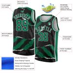 Personalized 3D Torn Paper Style Basketball Jersey in Black Kelly Green-White Personalized Black Kelly Green-White 3D Torn