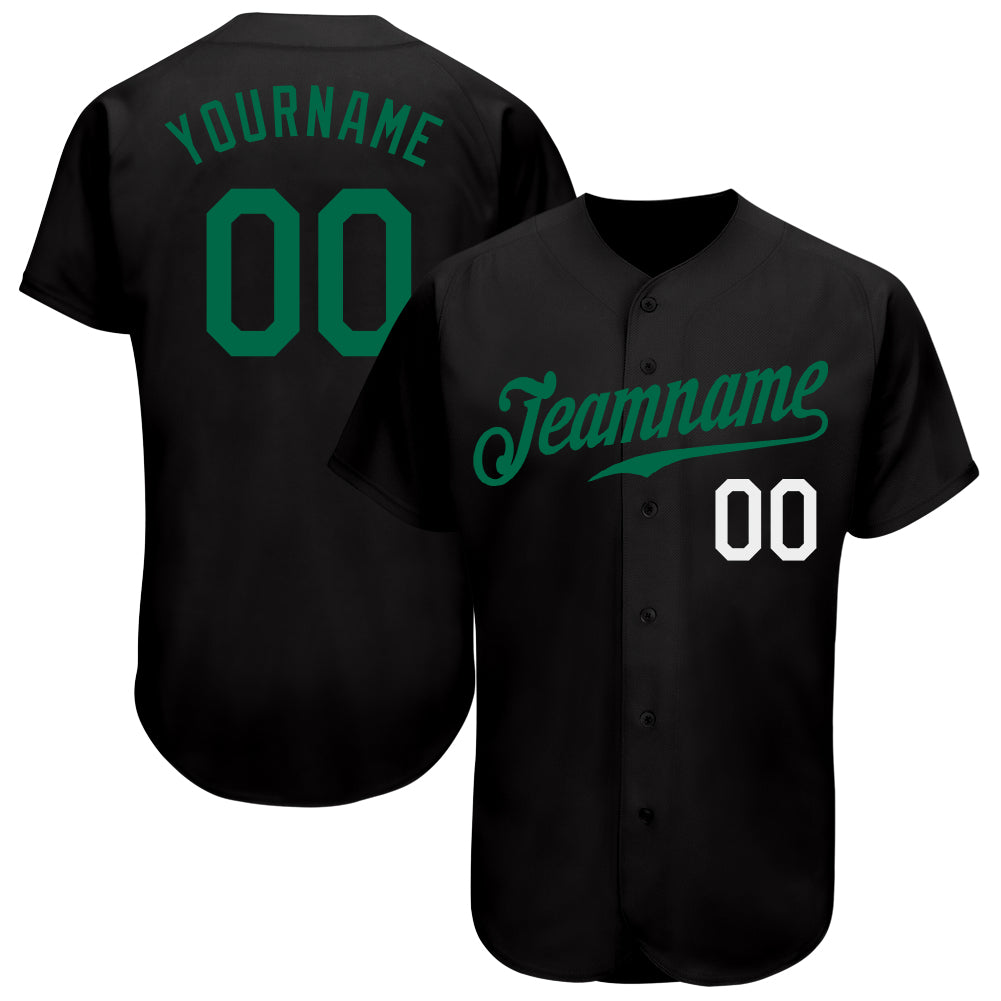 Personalized Authentic Baseball Jersey in Black, Kelly Green & White Personalized Black Kelly Green-White Authentic Baseball