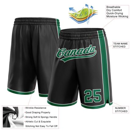 Custom Personalized Basketball Shorts with Team Name and Number - Black Kelly Green-White Authentic Style Personalized Black
