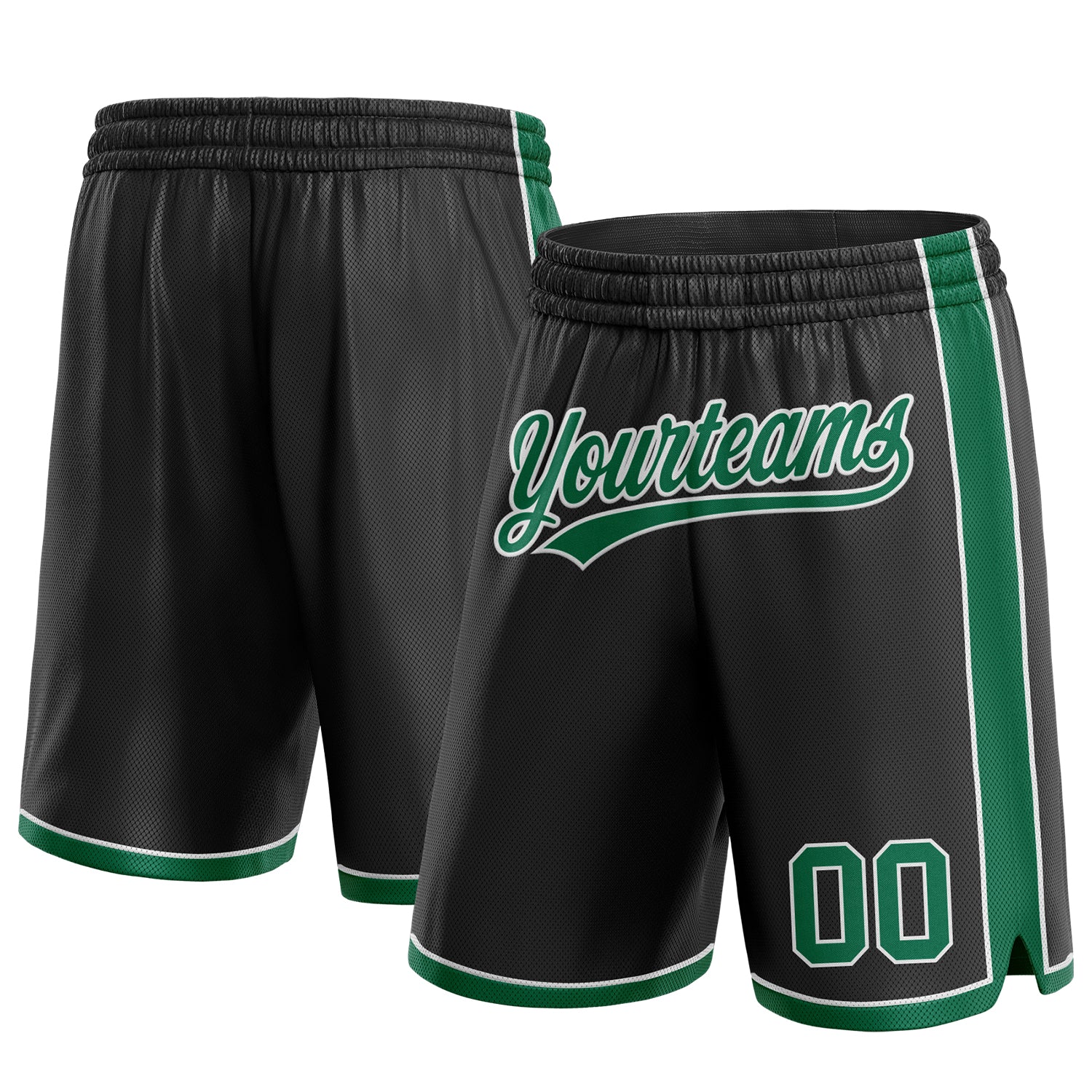 Custom Personalized Basketball Shorts with Team Name and Number - Black Kelly Green-White Authentic Style Personalized Black