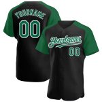 Custom Name Number Baseball Jersey - Personalized Black Kelly Green White Authentic Raglan Sleeves Personalized Black Kelly