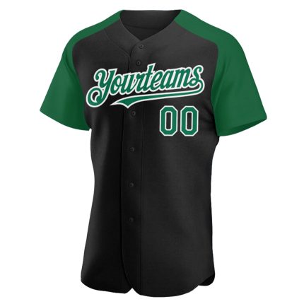 Custom Name Number Baseball Jersey - Personalized Black Kelly Green White Authentic Raglan Sleeves Personalized Black Kelly