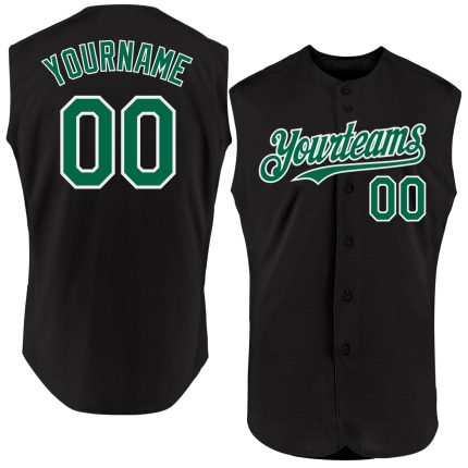 Personalized Authentic Baseball Jersey in Black and Kelly Green-White Sleeveless Design Personalized Black Kelly Green-White