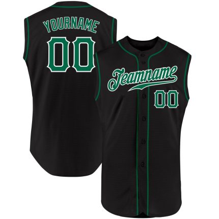 Custom Name and Number Baseball Jersey - Personalized Black Kelly Green-White Authentic Sleeveless Team Apparel Personalized