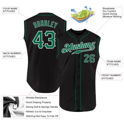 Custom Name and Number Baseball Jersey - Personalized Black Kelly Green-White Authentic Sleeveless Team Apparel Personalized