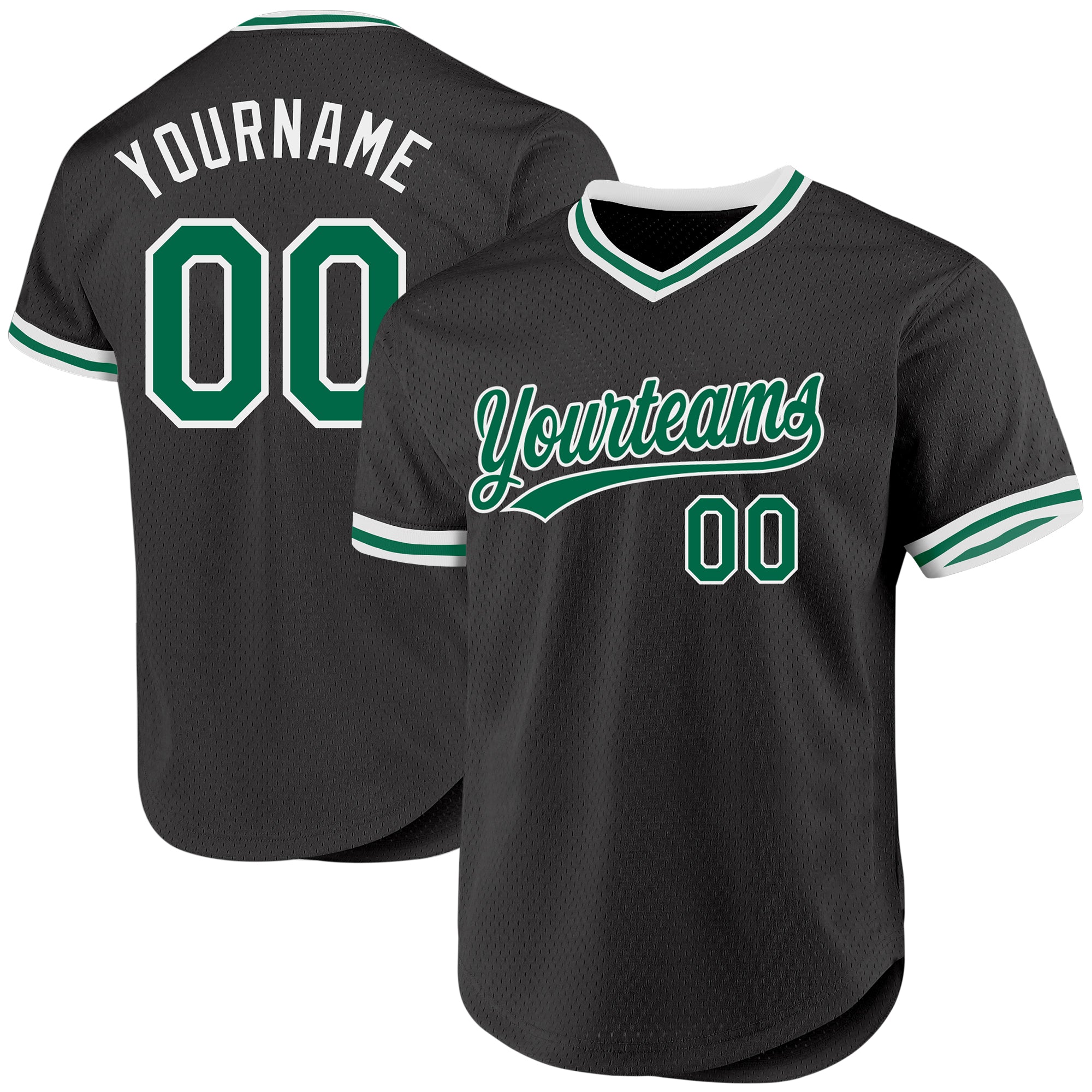 Custom Personalized Black Green White Authentic Throwback Baseball Jersey with Name and Number Personalized Black Kelly Green-White