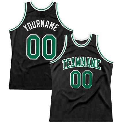 Personalized Black Green-White Throwback Basketball Jersey - Authentic Style Personalized Black Kelly Green-White Authentic