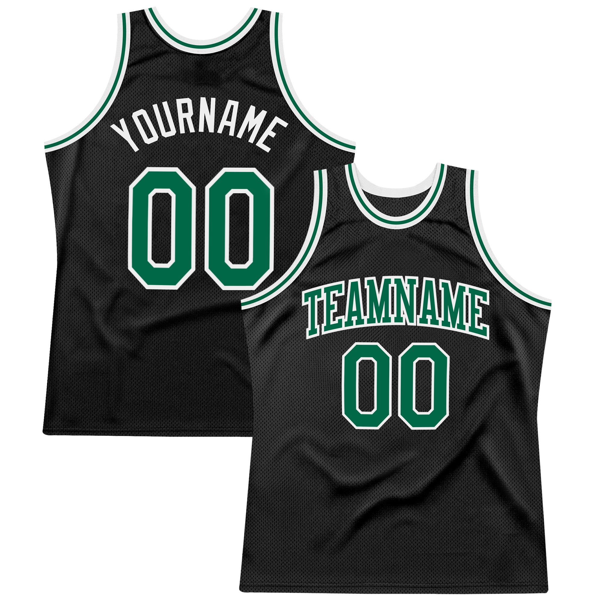 Personalized Black Green-White Throwback Basketball Jersey - Authentic Style Personalized Black Kelly Green-White Authentic