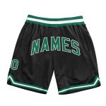 Customizable Authentic Throwback Basketball Shorts - Black Kelly Green-White with Team Name & Number Personalized Black Kelly