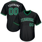 Custom Personalized Black Kelly Green White Baseball Jersey Shirt with Name and Number - Authentic Throwback Rib-Knit Design