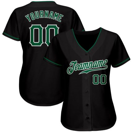 Personalized Black Kelly Green White Baseball Jersey for Men and Women - Customizable Sports Apparel Personalized Black Kelly