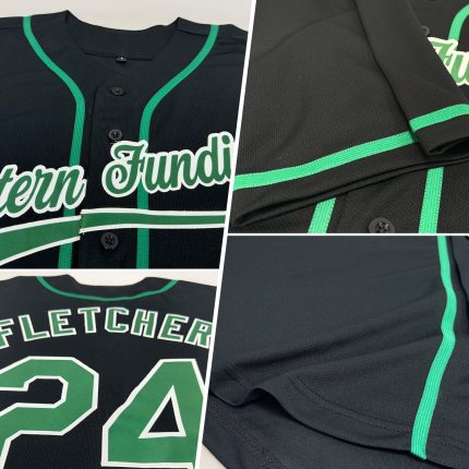 Personalized Black Baseball Jersey with Kelly Green and White - Custom Jersey 4 Personalized Black Kelly Green-White Baseball