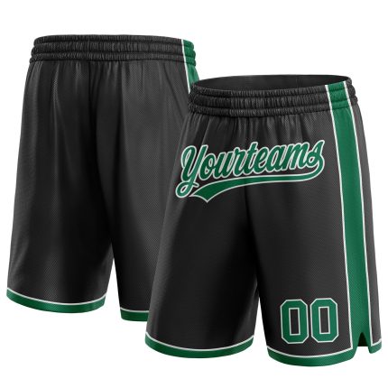 Personalized Black Green White Basketball Shorts for Men and Women Personalized Black Kelly Green-White Basketball Shorts