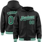 Custom Name Number Varsity Letterman Hoodie Jacket Black Kelly Green White Bomber Full-Snap - Personalized Team Apparel Personalized