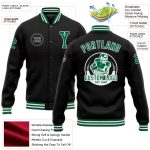 Personalized Black Kelly Green White Bomber Varsity Letterman Jacket - Custom Full-Snap Style Personalized Black Kelly Green-White
