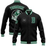 Personalized Black Kelly Green White Varsity Bomber Letterman Jacket Full-Snap Personalized Black Kelly Green-White Bomber