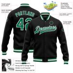 Custom Name Number Bomber Jacket Black Green White Full-Snap Varsity Letterman Personalized Team Apparel Personalized Black
