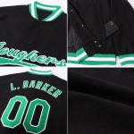 Custom Name Number Bomber Jacket Black Green White Full-Snap Varsity Letterman Personalized Team Apparel Personalized Black