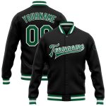 Personalized Black Kelly Green White Varsity Letterman Bomber Jacket Full-Snap Personalized Black Kelly Green-White Bomber