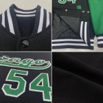 Personalized Black Green White Varsity Letterman Bomber Jacket Full-Snap Two Tone 2 Personalized Black Kelly Green-White