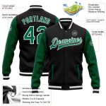 Custom Two Tone Bomber Jacket with Varsity Letterman Style - Personalized Black Kelly Green and White, Custom Name and Number