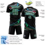 Personalized Soccer Jersey - Black Green White Fluid Shapes Sublimation Uniform Personalized Black Kelly Green-White Fluid