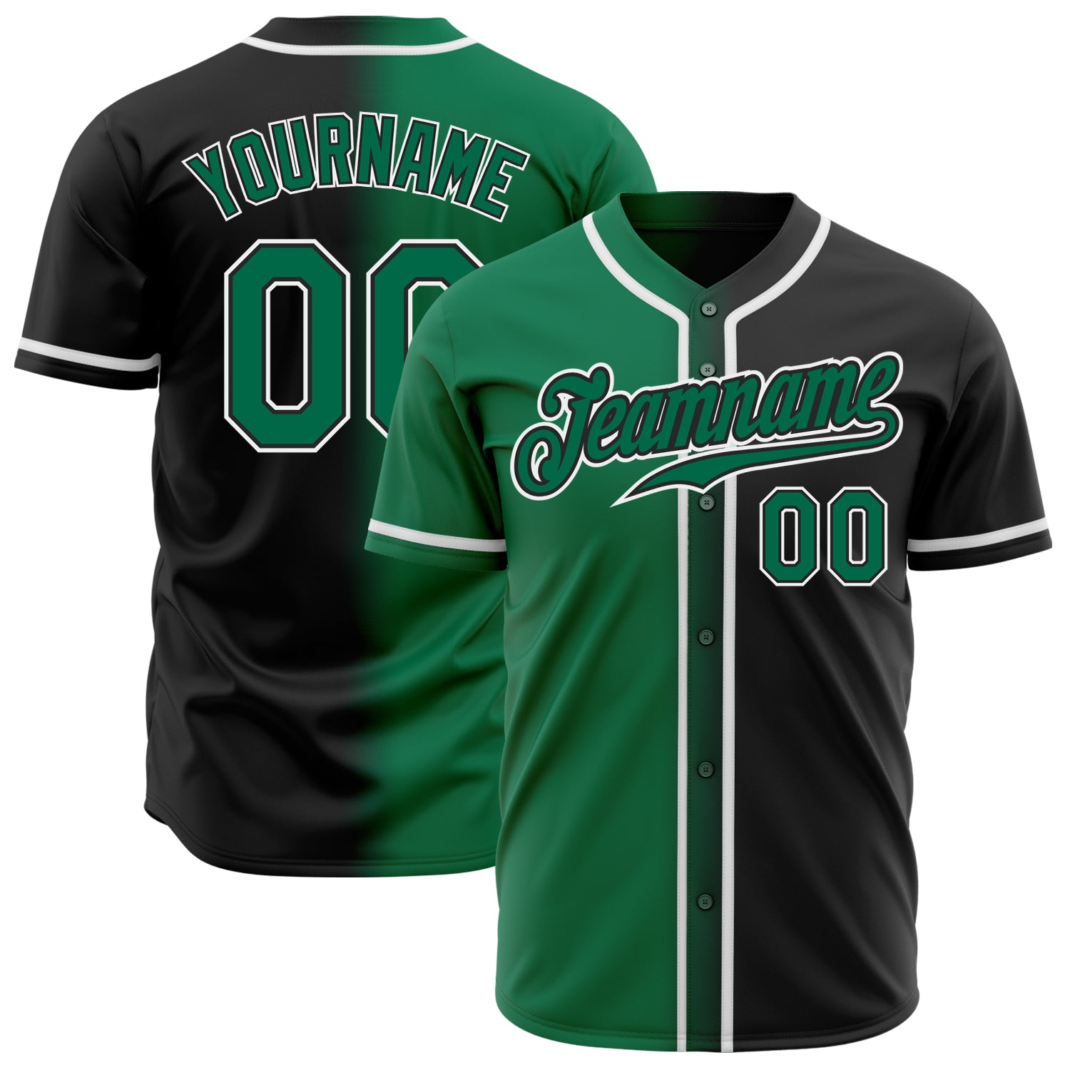 Personalized Fashion Baseball Jersey in Black Kelly Green-White Gradient Personalized Black Kelly Green-White Gradient Fashion