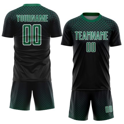 Personalized Black Kelly Green White Soccer Uniform Jersey with Halftone Dots Design Personalized Black Kelly Green-White