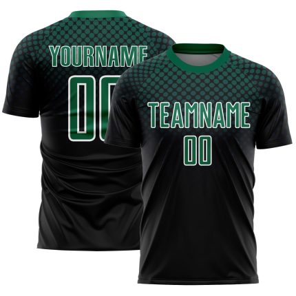 Custom Soccer Jersey - Personalized Halftone Dots in Black Kelly Green-White with Name & Number Personalized Black Kelly