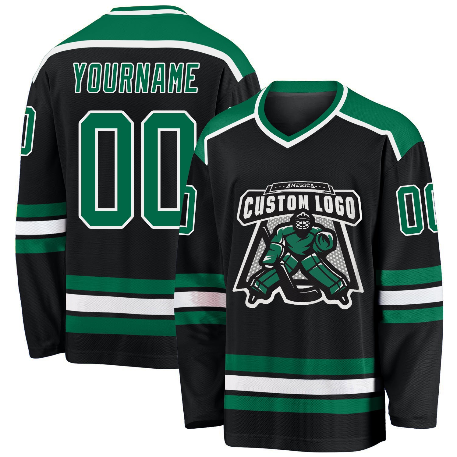 Personalized Black Kelly Green White Hockey Jersey for Adults - Custom Sports Apparel Personalized Black Kelly Green-White