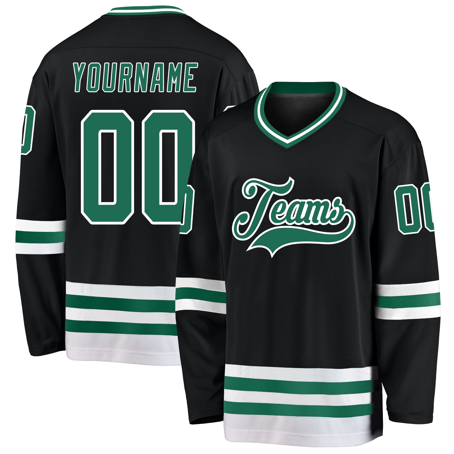 Personalized Black Green White Hockey Jersey - Custom Team Apparel Personalized Black Kelly Green-White Hockey Jersey