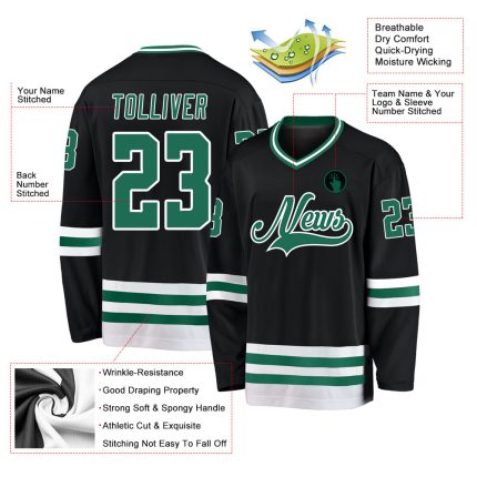 Personalized Black Green White Hockey Jersey - Custom Team Apparel Personalized Black Kelly Green-White Hockey Jersey