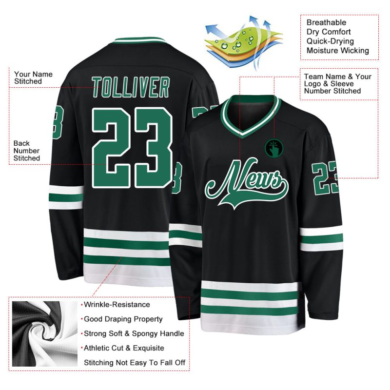 Custom Name Number Personalized Hockey Jersey Black Kelly Green White Personalized Black Kelly Green-White Hockey Jersey